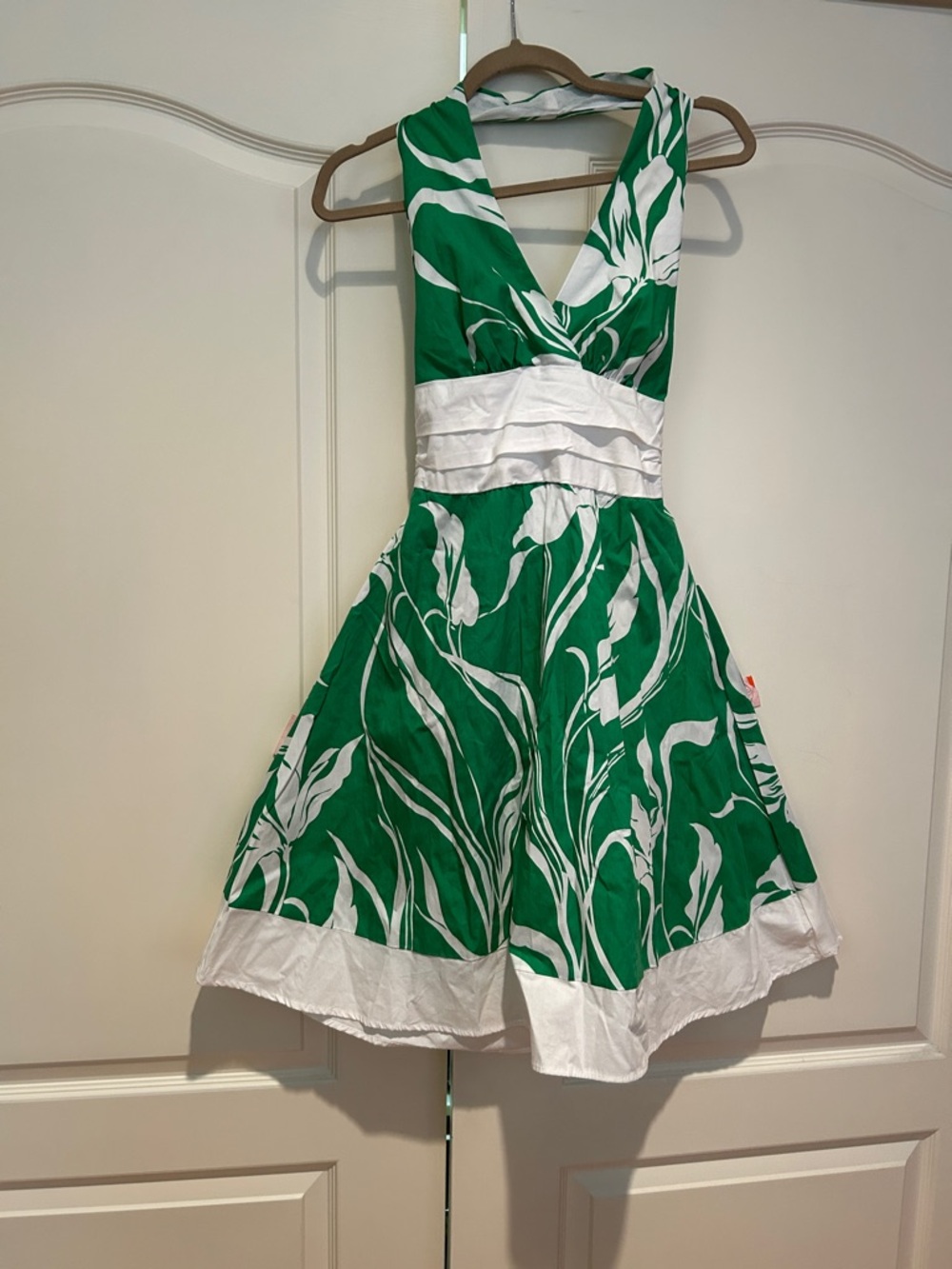 Roulette Green and White Backless Halter Dress
